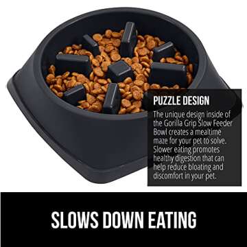 GORILLA GRIP Slow Feeder Dog and Cat Bowls, Interactive Puzzle Toy for Dogs and Cats Food Training, Keeps Pets Busy and Prevents Puppy Overeating, Large, Small Breeds, 100% BPA Free, 2 Cup Black