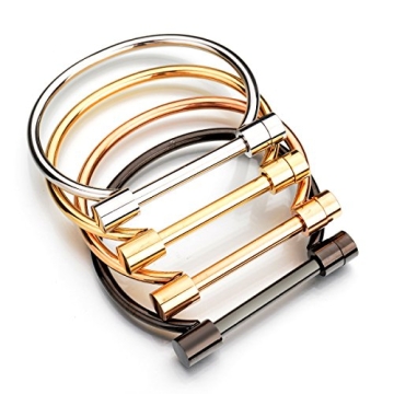 ANBALA Stylish Titanium Steel D Shape Bar Screw and Shackle Cuff Bangle Bracelet for Unisex, Gold,Flat Head Screw