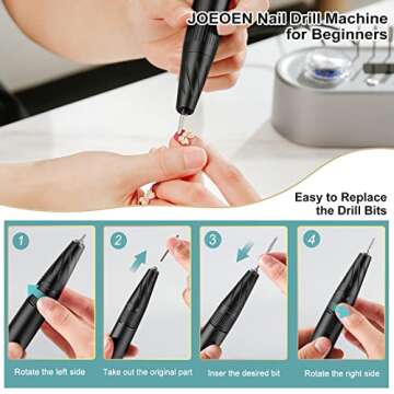 Electric Nail Drill Machine, 40000RPM Professional E file Nail Drill Kit, Electric Nail File for Acrylic Nails Gel Nails, Toenail Grinder Manicure Pedicure Polishing Shape for Home Salon Use by JOEOEN