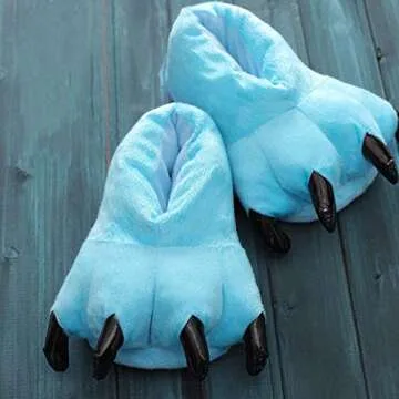 FashionFits Unisex Soft Plush Home Slippers Animal Costume Paw Claw Shoes Light Blue M