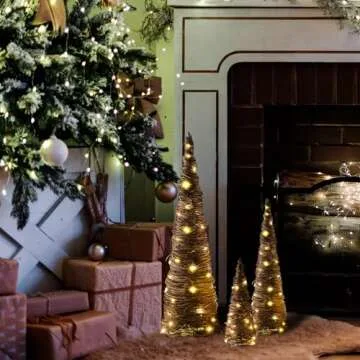 Leinuosen Lighted Christmas Rattan Cone Trees Set for Holidays