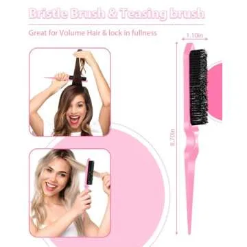 Pink Slick Back Hair Brush - Rat Tail Comb for Hair Parting, Teasing Comb for Enhancing Volume and Fullness, Edge Brush for Controlling Flyaways