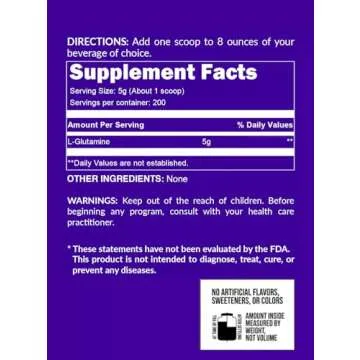 Pure L-Glutamine Made in The USA - 200 Servings - 1,000g, 2.2lb Bulk, Vegan, Non-GMO, Gluten and Soy Free. Minimize Muscle Breakdown & Improve Protein Synthesis. Nothing Artificial