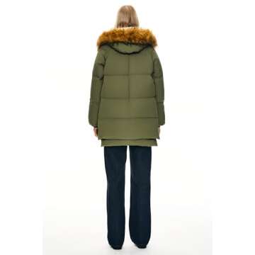 Orolay Women's Thickened Down Jacket Winter Hooded Coat with Faux Fur Trim Green M