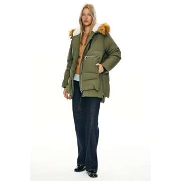 Orolay Women's Thickened Down Jacket Winter Hooded Coat with Faux Fur Trim Green M