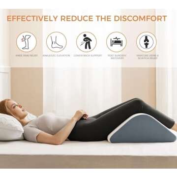 Knee Wedge Pillow 8'' for Post-Surgery Recovery - Leg Elevation Support for Sleep Position, Alleviating Lower Back & Hip Pain Enhancing Circulation in Ankles Legs Triangle Pillow with Removable Cover