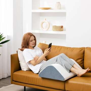 Knee Wedge Pillow 8'' for Post-Surgery Recovery - Leg Elevation Support for Sleep Position, Alleviating Lower Back & Hip Pain Enhancing Circulation in Ankles Legs Triangle Pillow with Removable Cover