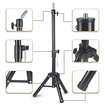 Smilco Wig Stand Tripod Mannequin Head Stand, Adjustable Heavy Duty Wig Head Stand for Cosmetology Hairdressing Training