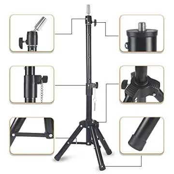 Smilco Wig Stand Tripod Mannequin Head Stand, Adjustable Heavy Duty Wig Head Stand for Cosmetology Hairdressing Training