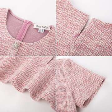 GRACE KARIN Dressy Dresses for Women Trendy Elegant Short Sleeve Crew Neck Business Mini Dress Sexy Tweed Dress with Pocket Gray Pink 10