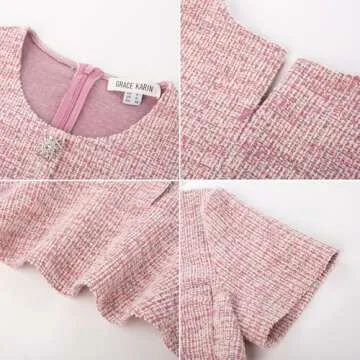 GRACE KARIN Dressy Dresses for Women Trendy Elegant Short Sleeve Crew Neck Business Mini Dress Sexy Tweed Dress with Pocket Gray Pink 10