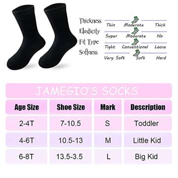 JAMEGIO Boys' Crew Socks - 6 Pairs Cotton Athletic Socks for Toddlers 2-4 T
