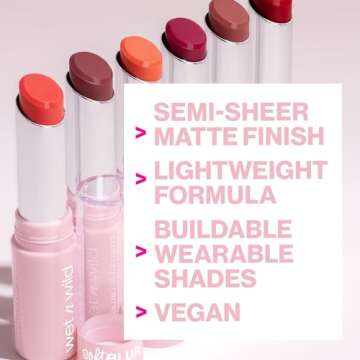 wet n wild Soft Blur Matte Lipstick, Velvety Semi-Sheer Buildable Color, Soft Matte Powdery Finish, ...