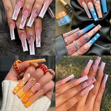 YOSOMK 3D Flower Nail Art Charms Colorful Nail Charms for Acrylic Nails Gold Silver Pearls Nail Supplies Rhinestones Spring Blossom Gems Nail Accessories for Women DIY Nail Decorations Design.…