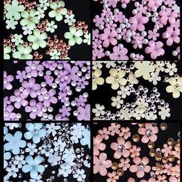YOSOMK 3D Flower Nail Art Charms Colorful Nail Charms for Acrylic Nails Gold Silver Pearls Nail Supplies Rhinestones Spring Blossom Gems Nail Accessories for Women DIY Nail Decorations Design.…