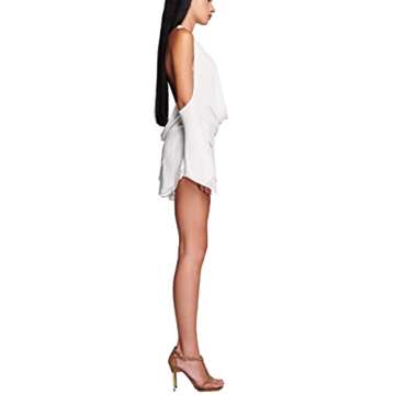 Juakoso Women's Long Sleeve V Neck Short Solid Color Button Down Shirt Elegant Party Clubwear Dress, G-white, Small