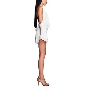 Juakoso Women's Long Sleeve V Neck Short Solid Color Button Down Shirt Elegant Party Clubwear Dress, G-white, Small