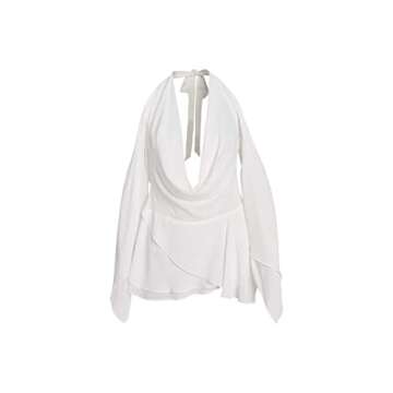 Juakoso Women's Long Sleeve V Neck Short Solid Color Button Down Shirt Elegant Party Clubwear Dress, G-white, Small