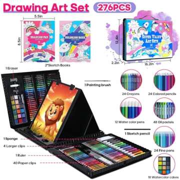 COLOMERA ARTS Art Supplies Kit, 276 PCS Art Set for Kids, Art Kits, Art Drawing Kit with Double Side...