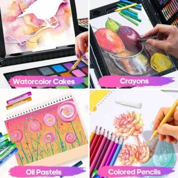 COLOMERA ARTS Art Supplies Kit, 276 PCS Art Set for Kids, Art Kits, Art Drawing Kit with Double Sided Trifold Easel Box with Oil Pastels, Crayons, Colored Pencils, Paint Brush, Watercolor Cakes