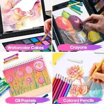 COLOMERA ARTS Art Supplies Kit, 276 PCS Art Set for Kids, Art Kits, Art Drawing Kit with Double Sided Trifold Easel Box with Oil Pastels, Crayons, Colored Pencils, Paint Brush, Watercolor Cakes