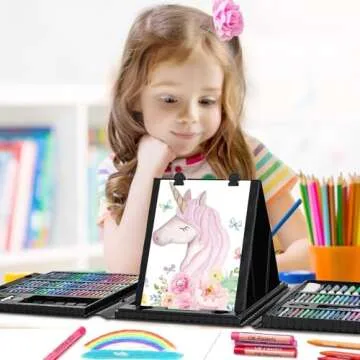 COLOMERA ARTS Art Supplies Kit, 276 PCS Art Set for Kids, Art Kits, Art Drawing Kit with Double Sided Trifold Easel Box with Oil Pastels, Crayons, Colored Pencils, Paint Brush, Watercolor Cakes