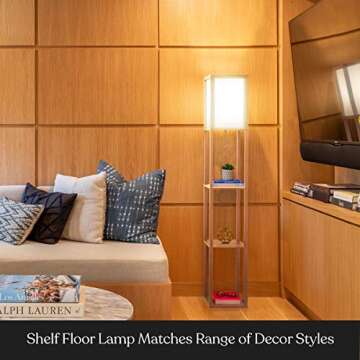 Brightech Maxwell - Modern Shelf Floor Lamp with Lamp Shade and LED Bulb - Corner Display Floor Lamp...