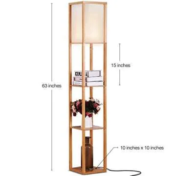 Brightech Maxwell - Modern Shelf Floor Lamp with Lamp Shade and LED Bulb - Corner Display Floor Lamps with Shelves for Living Room, Bedroom and Office - Natural Wood