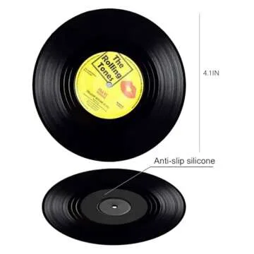 ONFAMICO Vintage Vinyl Record Coasters - Set of 6 with Vinyl Player Holder Gift Box