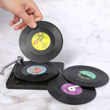 Vintage Vinyl Record Coasters Set - Perfect Gift for Music Lovers