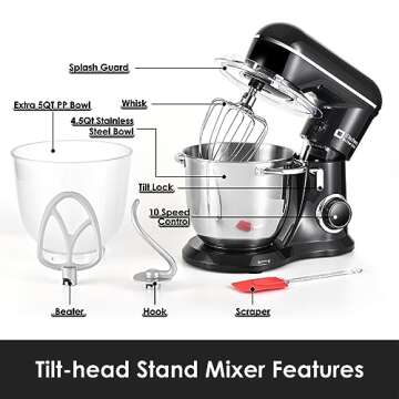 Kitchen in the box Stand Mixer, 4.5QT+5QT Two bowls Electric Food Mixer, 10 Speeds Kitchen Mixer for...