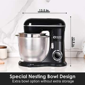 Kitchen in the box Stand Mixer, 4.5QT+5QT Two bowls Electric Food Mixer, 10 Speeds Kitchen Mixer for Daily Use with Egg Whisk,Dough Hook,Flat Beater (Black)