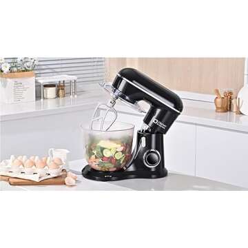 Kitchen in the box Stand Mixer, 4.5QT+5QT Two bowls Electric Food Mixer, 10 Speeds Kitchen Mixer for Daily Use with Egg Whisk,Dough Hook,Flat Beater (Black)