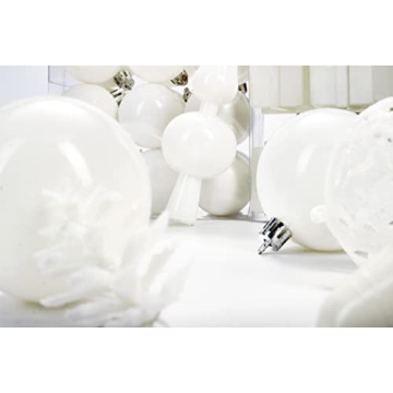 BRUBAKER 101 Pack Assorted Christmas Ball Ornaments - Shatterproof - with Green Pickle and Tree Topper - Designed in Germany - Cream White