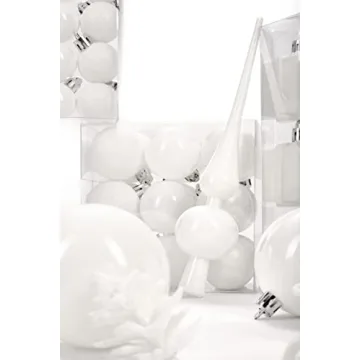 BRUBAKER 101 Pack Assorted Christmas Ball Ornaments - Shatterproof - with Green Pickle and Tree Topper - Designed in Germany - Cream White