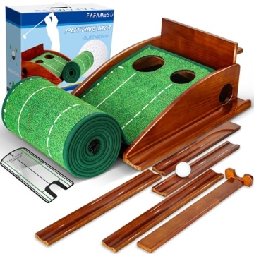 FAFAMESO Golf Putting Mat for Indoor, Thanksgiving Putting Green Training Equipment with Ball Return...