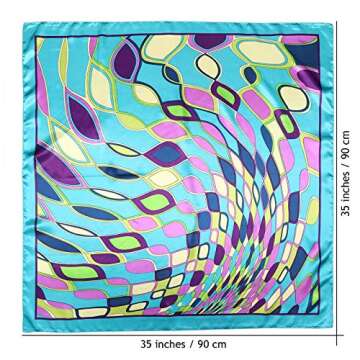 AWAYTR 35” Large Satin Square Head Scarf - 2Pcs Silk Like Floral Head Scarves Square Satin Hair Scarf Bandanas for Women (Elliptical grid(Rose+Blue))