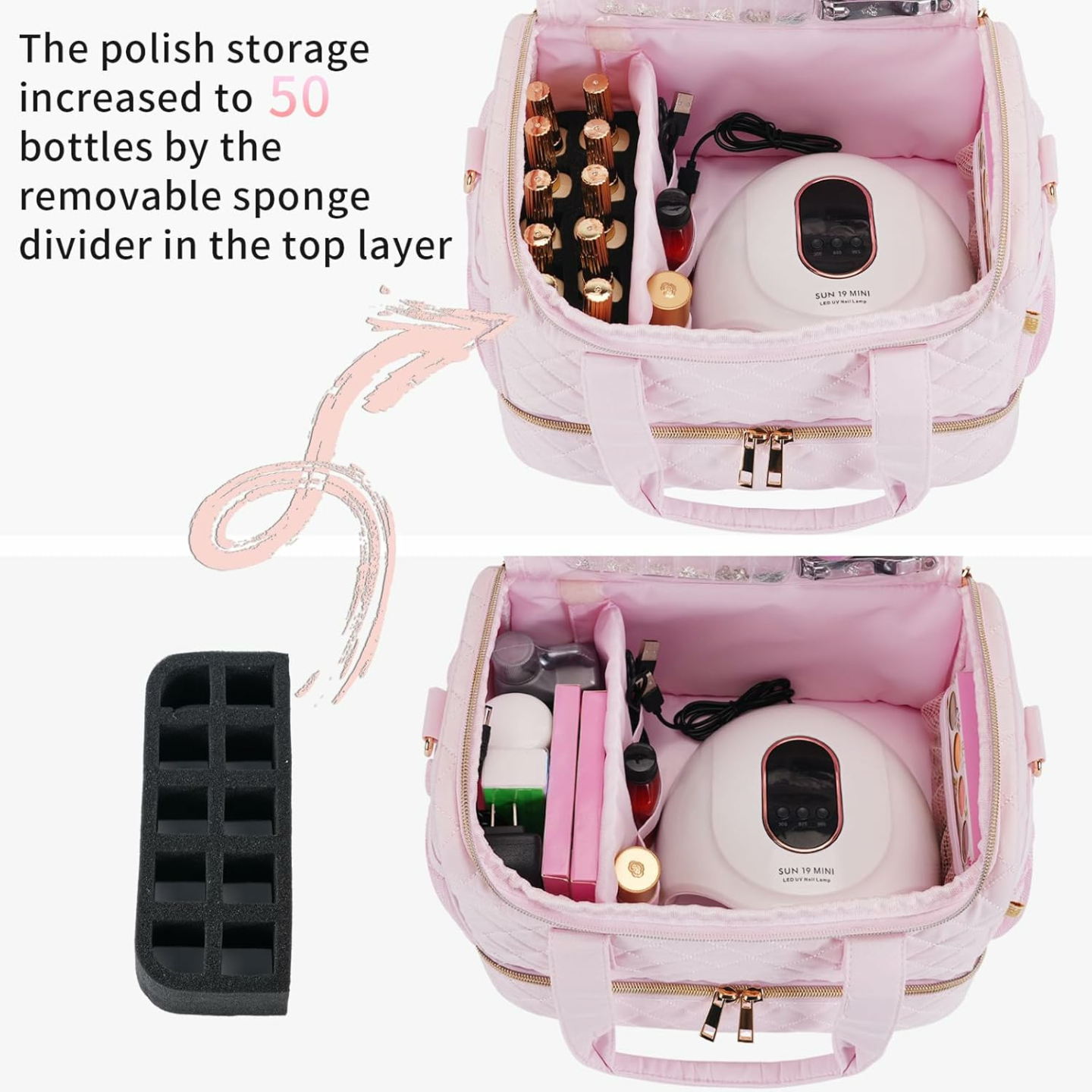 Trendy Nail Polish Organizer Bag - Light Pink
