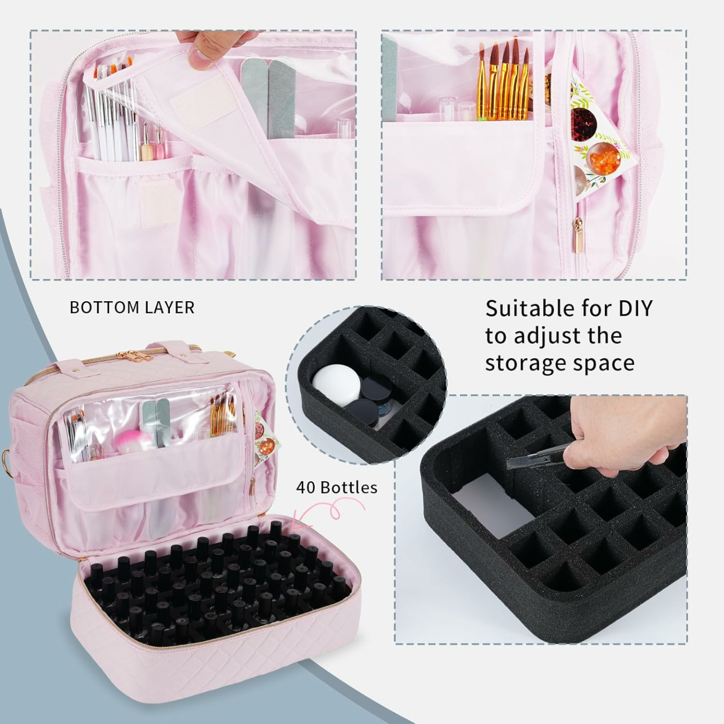 Trendy Nail Polish Organizer Bag - Light Pink