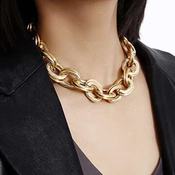 Octwine Dainty O Link Necklace Gold Chunky Choker Cuban Statement Thick Link Collar Chain Punk Hip-h...