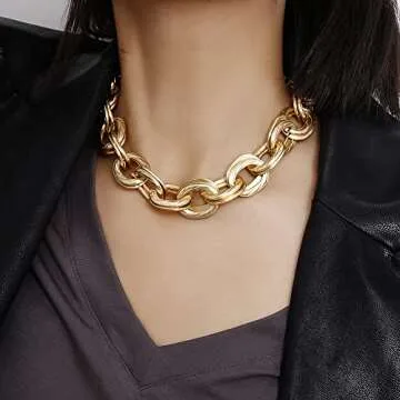 Octwine Dainty O Link Necklace Gold Chunky Choker Cuban Statement Thick Link Collar Chain Punk Hip-hop Trendy Choker Necklace for Women