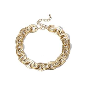 Octwine Dainty O Link Necklace Gold Chunky Choker Cuban Statement Thick Link Collar Chain Punk Hip-hop Trendy Choker Necklace for Women