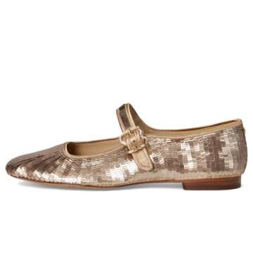 Sam Edelman Women's Michaela Mary Jane Flat Gold Sequin 7 Medium