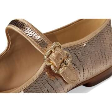 Sam Edelman Women's Michaela Mary Jane Flat Gold Sequin 7 Medium