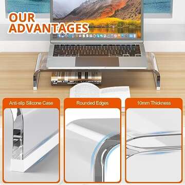 Richboom Acrylic Monitor Stand Riser, 20.5'' Clear Computer Monitor Stand for Laptop PC Printer Computer Riser