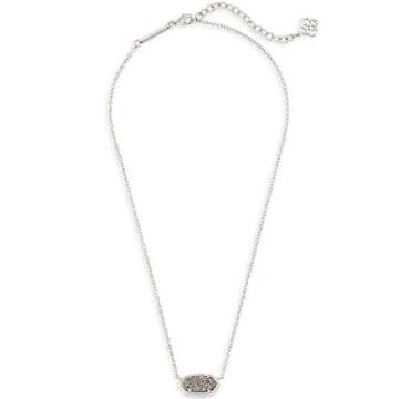 Kendra Scott Elisa Pendant Necklace for Women, Fashion Jewelry, Rhodium-Plated, Platinum Drusy