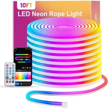 10FT SUNLINKCO LED Neon Rope Strip Light - RGB+IC Waterproof Flexible Lights with APP Control and Mu...