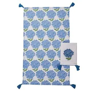 Two's Company Hydrangea Dish Towels Set with Decorative Tassels - Cotton