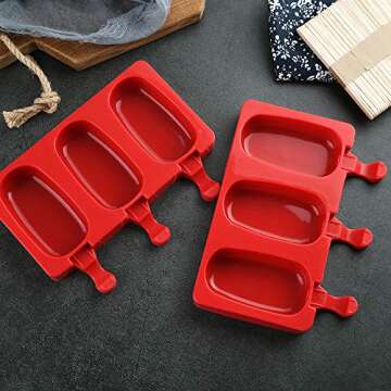 Mirenlife 3 Cavities Silicone Popsicle Molds with Lid, BPA Free Homemade Ice Cream Bar Mold Ice Pop ...