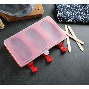 Mirenlife 3 Cavities Silicone Popsicle Molds with Lid, BPA Free Homemade Ice Cream Bar Mold Ice Pop Molds DIY Cakesicle Molds Silicone with 50 Wooden Sticks, Set of 2 (Oval)